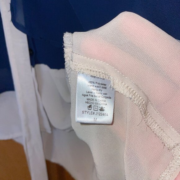 Paper Crane Womens Sleeveless Navy Beige Chiffon Layered Blouse Button Size M - Picture 4 of 7